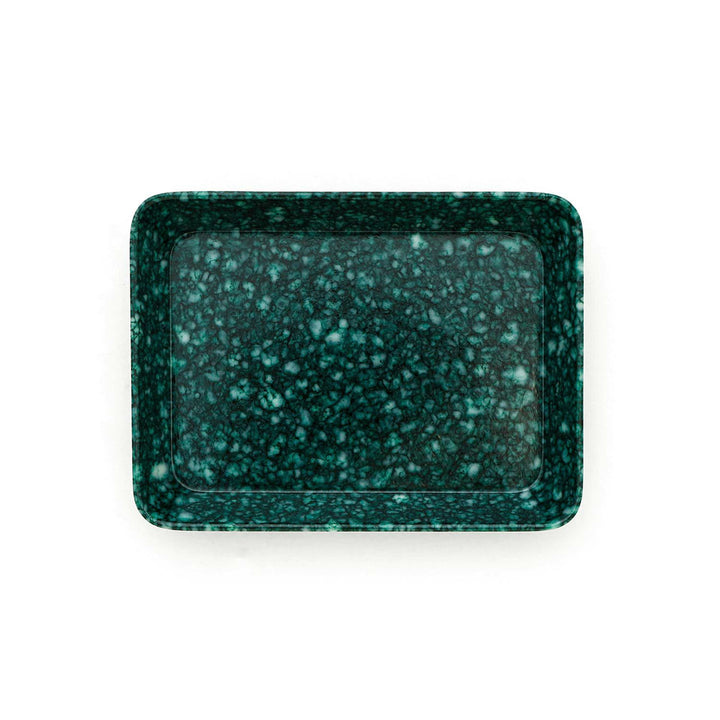 Hightide Marbled Melamine Desk Tray Small - Dark Green — front view