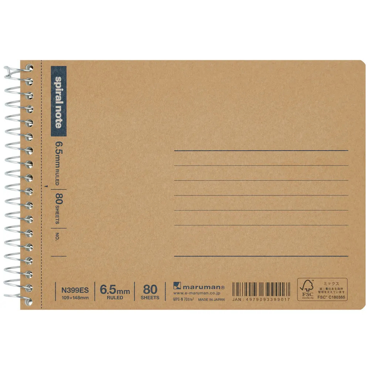 Maruman A6 Spiral Note BASIC 80 Sheets 6.5mm - Ruled