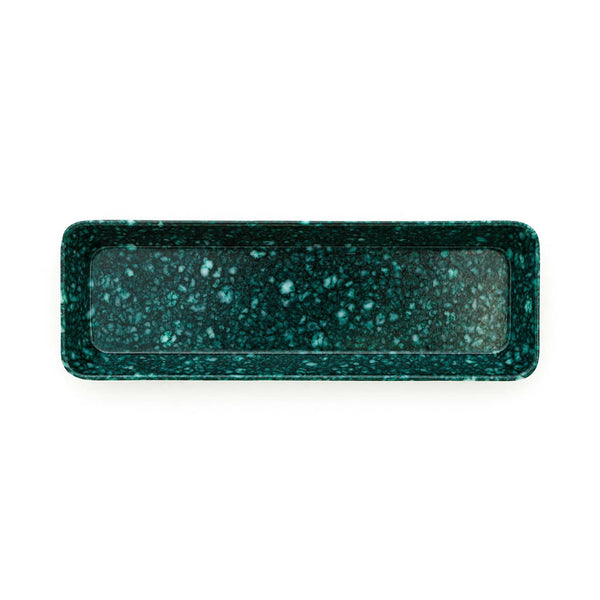Hightide Marbled Melamine Pen Tray - Dark Green — front view