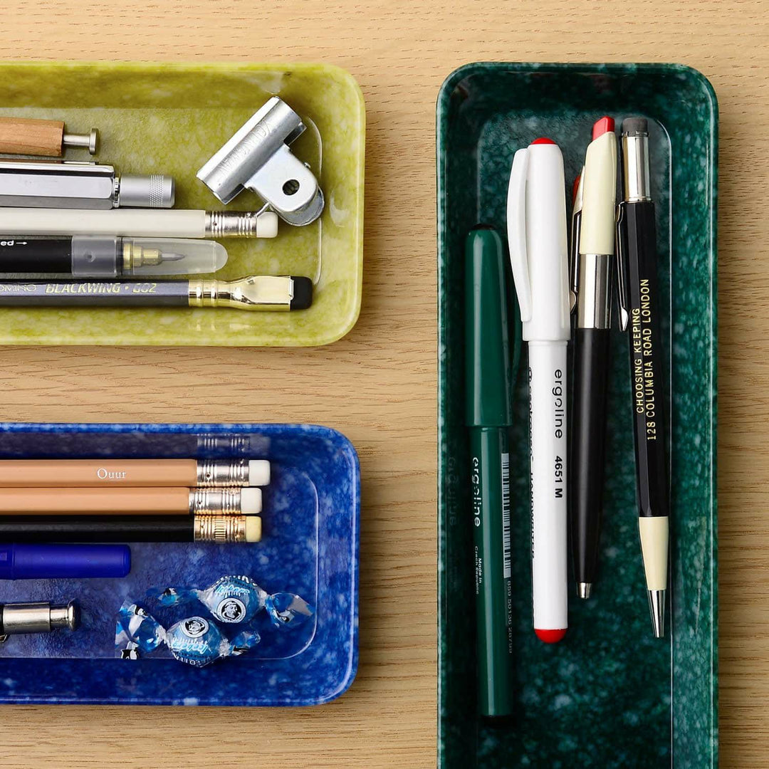 Hightide Marbled Melamine Pen Tray - Dark Green — detail view
