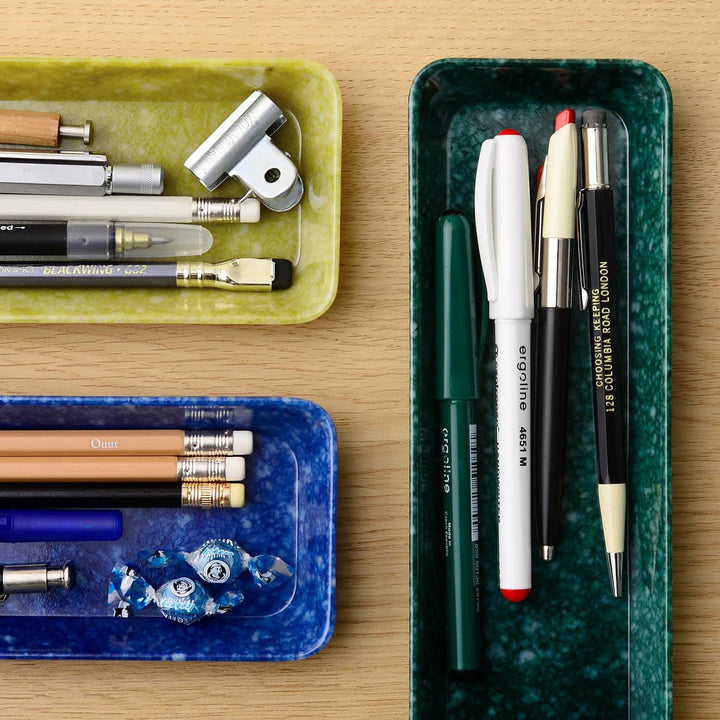 Hightide Marbled Melamine Pen Tray - Dark Green — detail view