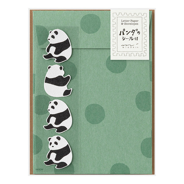 Midori Letter Paper & Envelopes with Stickers 948 Panda A — front view