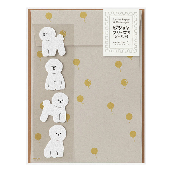 Midori Letter Paper & Envelopes with Stickers 949 Bichon Frise — front view
