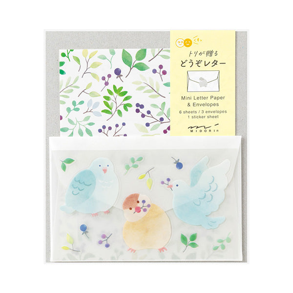 Midori Mini Letter Paper & Envelopes with Stickers 944 For You Bird — front view