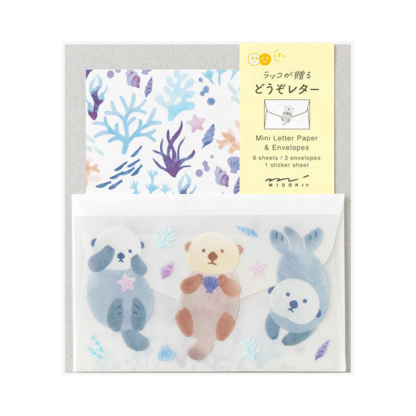 Midori Mini Letter Paper &amp; Envelopes with Stickers 945 For You Sea Otter — front view