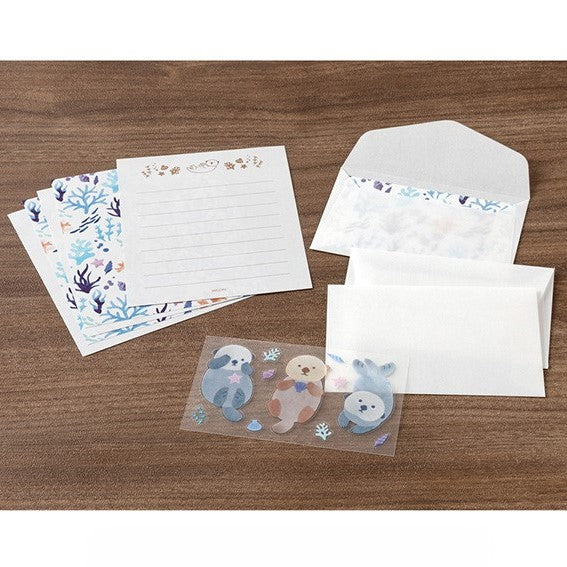 Midori Mini Letter Paper & Envelopes with Stickers 945 For You Sea Otter — side view