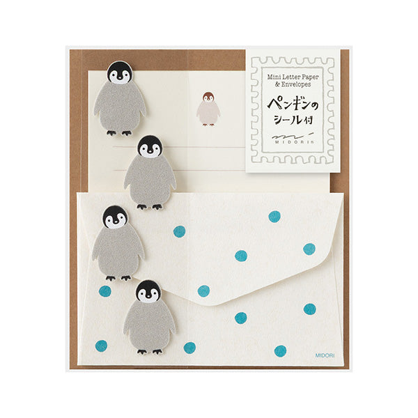 Midori Mini Letter Paper & Envelopes with Stickers 950 Penguin A — front view