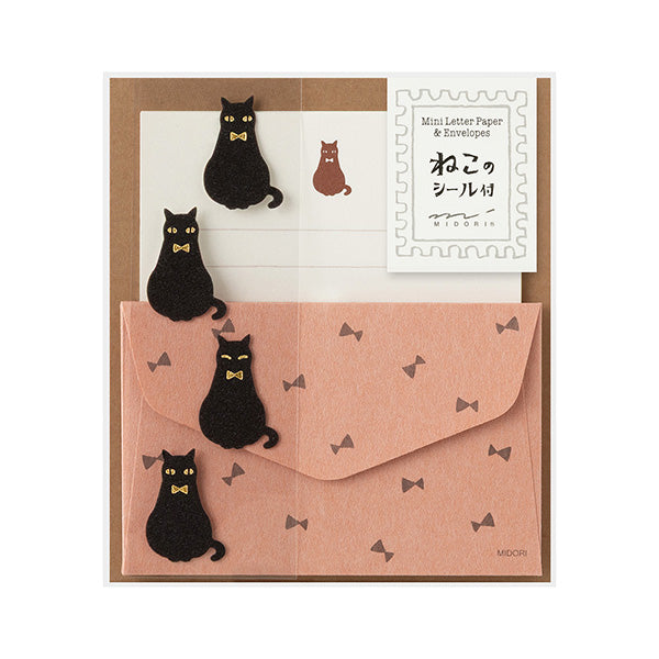 Midori Mini Letter Paper & Envelopes with Stickers 951 Black Cat A — front view