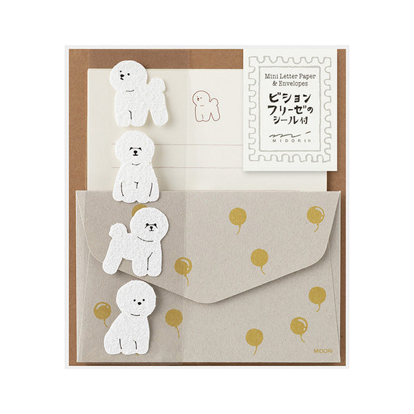 Midori Mini Letter Paper & Envelopes with Stickers 953 Bichon Frise — front view