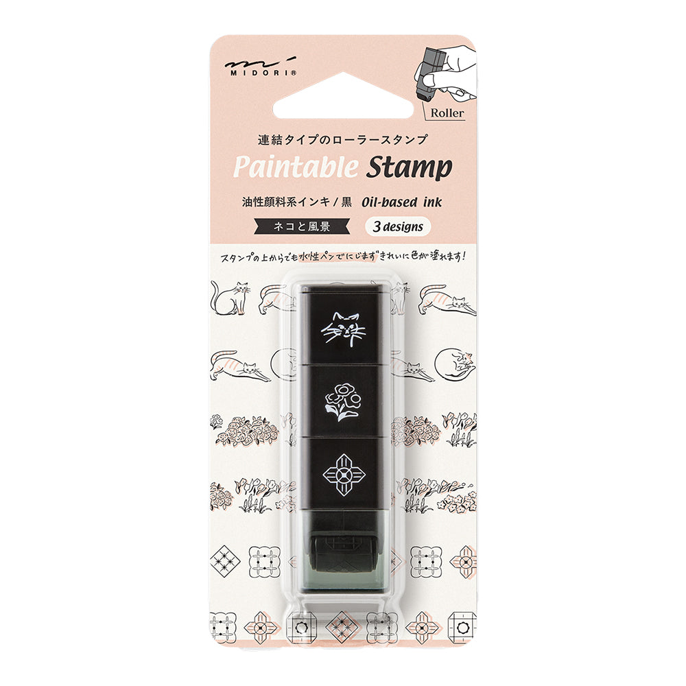 Midori Paintable Stamp Roller - Cat & Landscape — front view