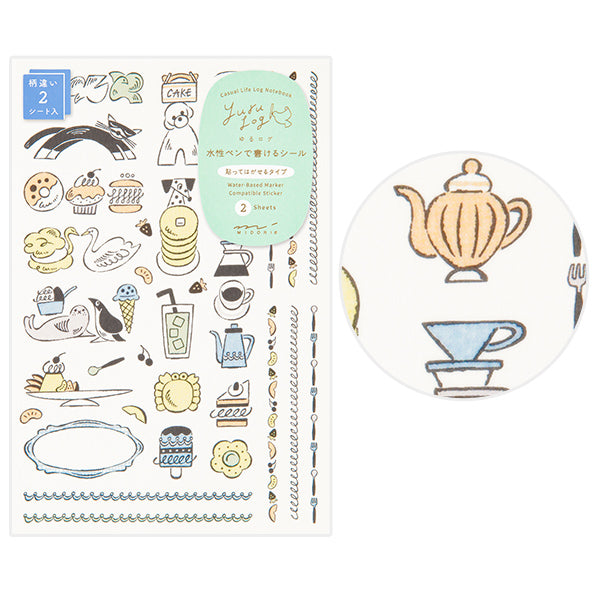 Midori Yuru Log Decoration Sticker 2 Sheets - Sweets &amp; Animals