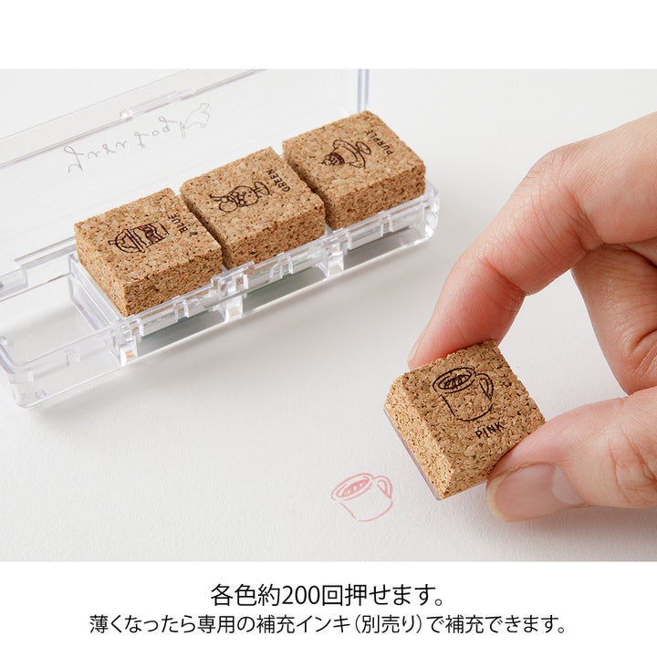 Midori Yuru Log Pre-inked Stamp - Cafe — with packaging