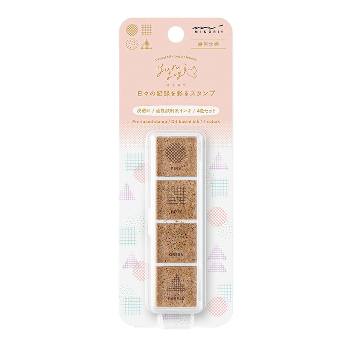 Midori Yuru Log Pre-inked Stamp - Geometry — front view