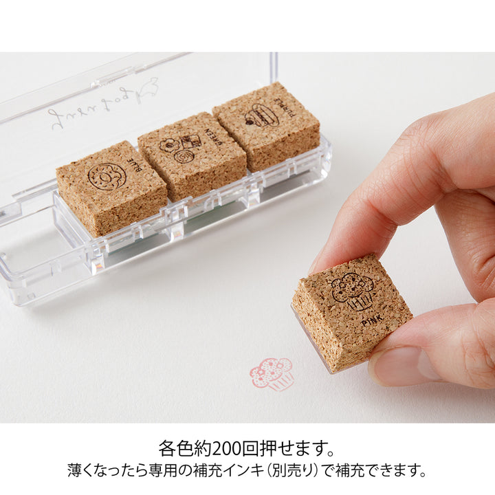Midori Yuru Log Pre-inked Stamp - Sweet — with packaging
