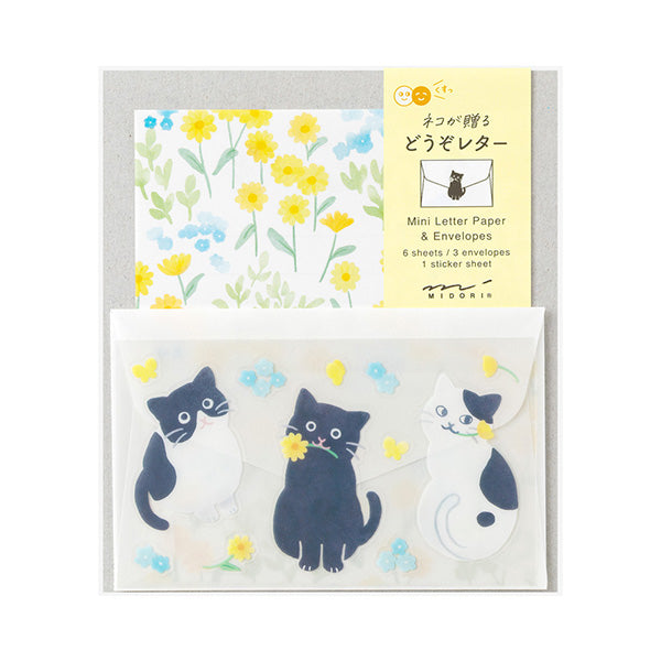 Midori Mini Letter Paper & Envelopes with Stickers 943 For You Cat — front view