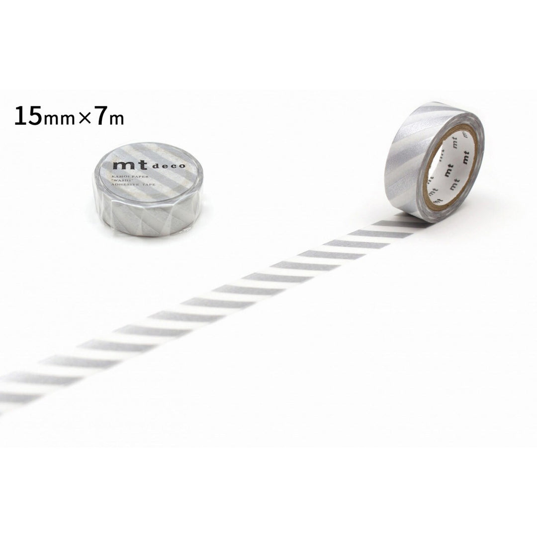 MT Deco Washi Tape Stripe Silver 2 — MT Tape washi tape — decorative Japanese paper tape for journaling and craft, at Cityluxe Singapore