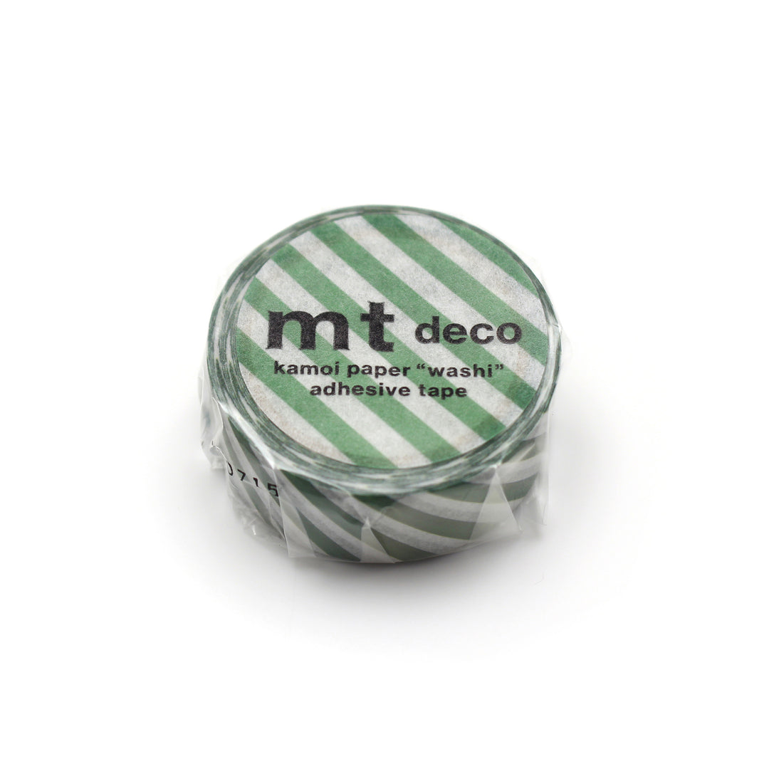 MT 1P Stripe Washi Tape - Deep Green — roll front
