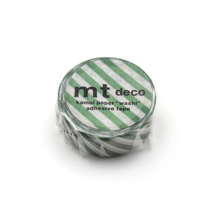 MT 1P Stripe Washi Tape - Deep Green — roll front