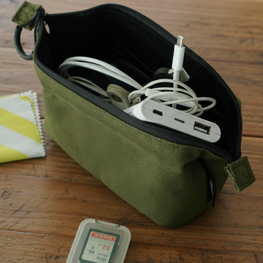 nähe Soft Gadget Pouch S - Black — in use