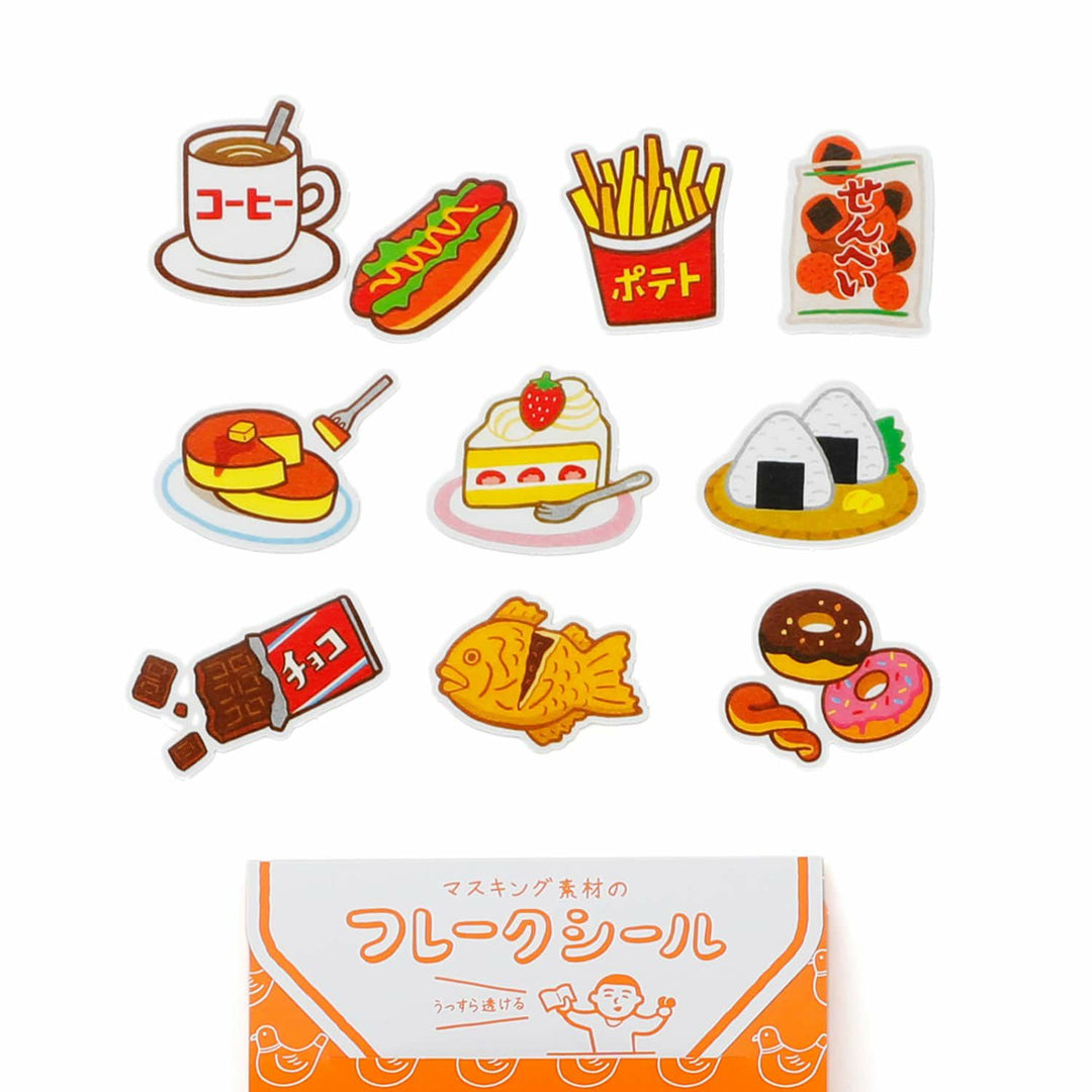 New Retro Flake Stickers B – Today’s Treats – retro food stickers including coffee, noodles, and desserts.