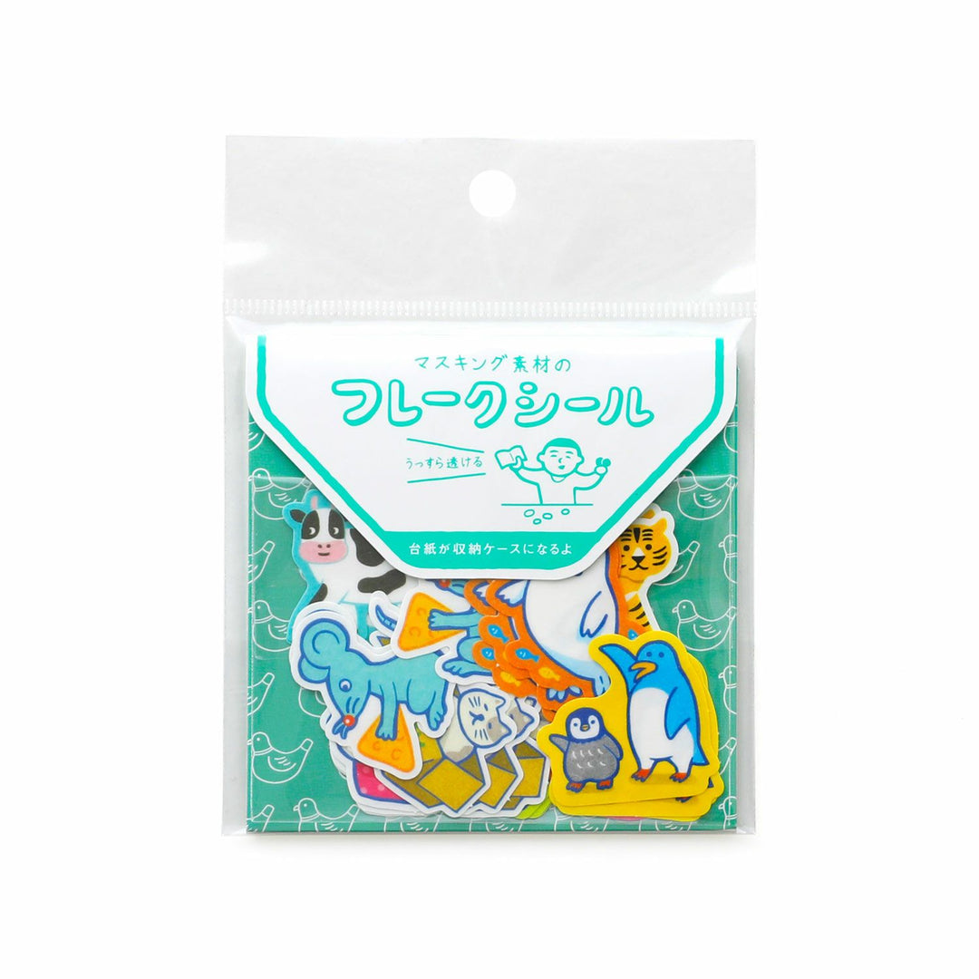 New Retro Flake Stickers C – Laid-Back Animals – retro-style washi stickers featuring cats, tigers, and penguins.