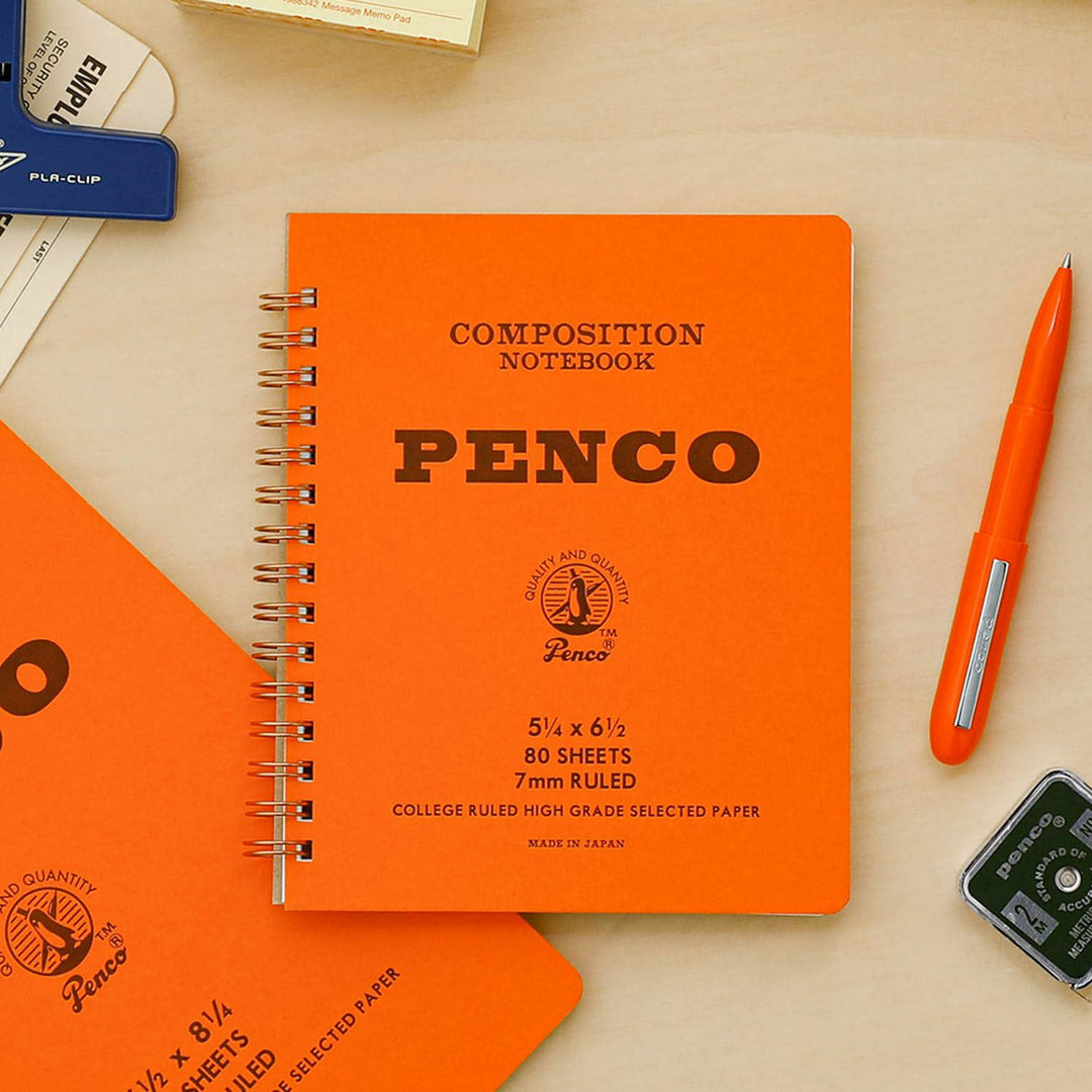 Penco Coil Notebook Medium – Orange – vintage-style ring notebook with orange cover and lined pages.