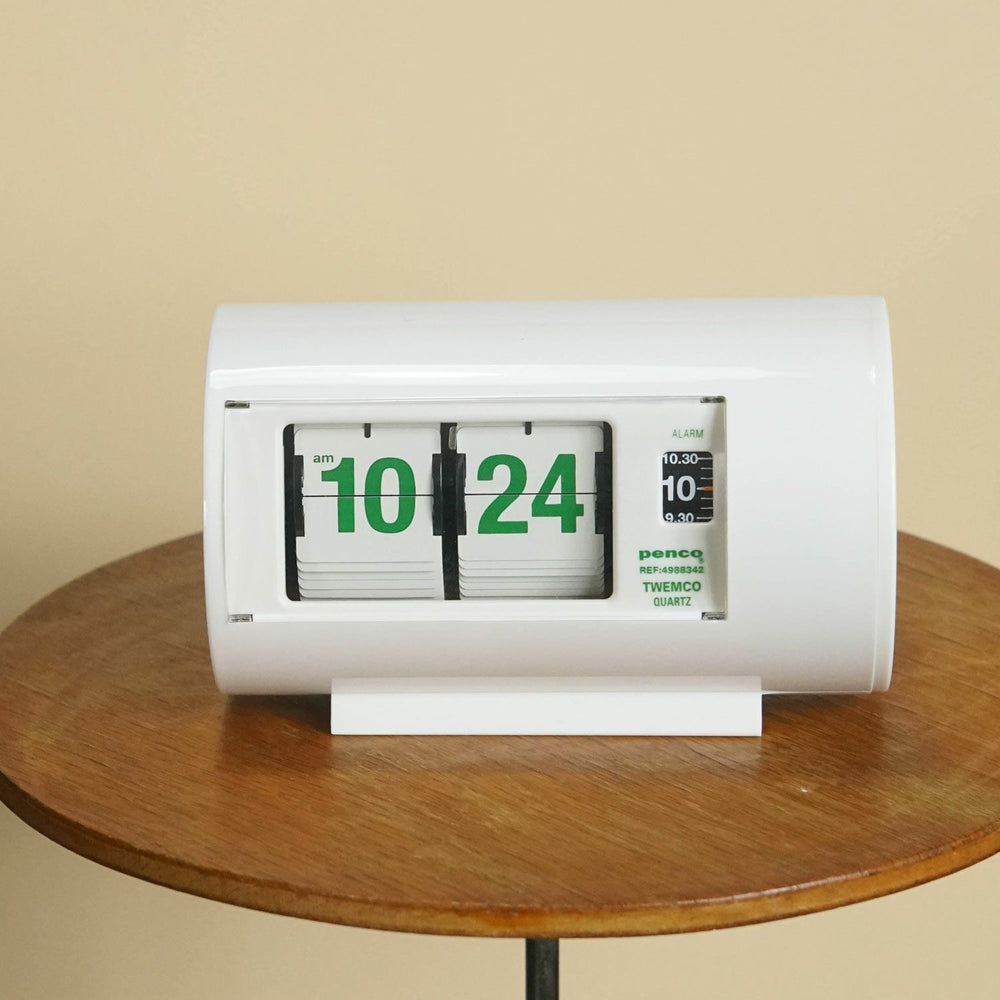 Penco Desk Clock White TWEMCO retro flip alarm clock vintage design.