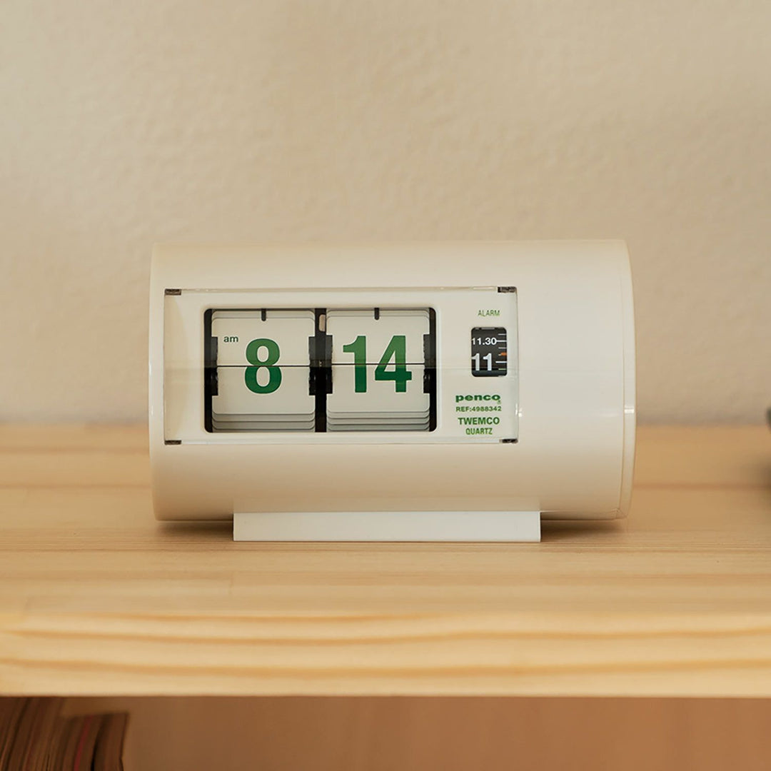 Penco Desk Clock White TWEMCO retro flip alarm clock vintage design.