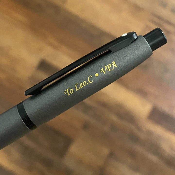 Personalized Name Engraving On Sheaffer VFM E9424 Ballpoint Pen - Matte Gray with Matte Black Tone Trims