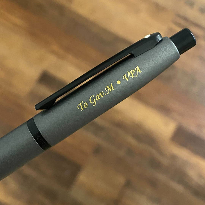 Personalized Name Engraving On Sheaffer VFM E9424 Ballpoint Pen - Matte Gray with Matte Black Tone Trims