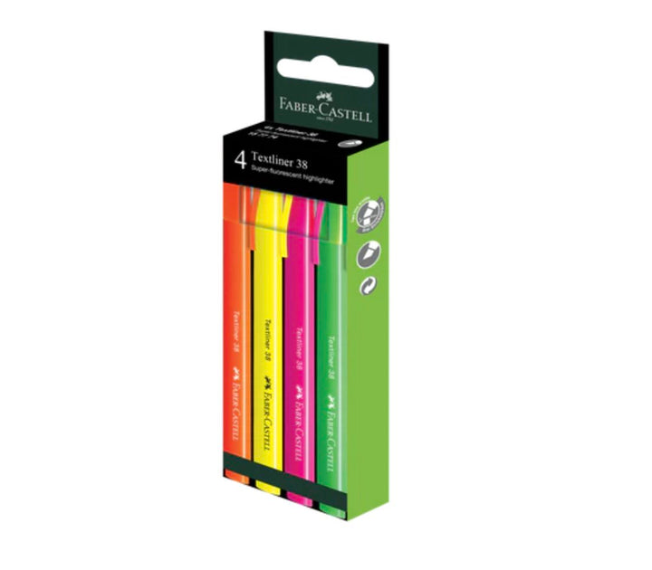 Faber-Castell Highlighter Textliner 38 Superflourescent Assorted Colour 4x HS Box — detail view