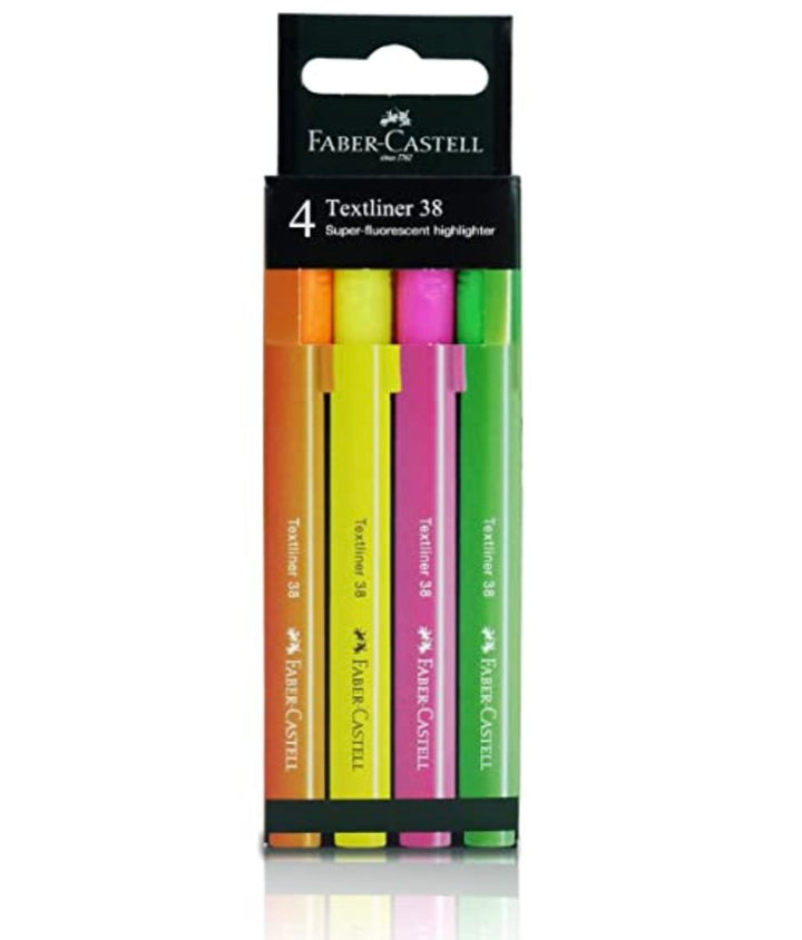 Faber-Castell Highlighter Textliner 38 Superflourescent Assorted Colour 4x HS Box — side view