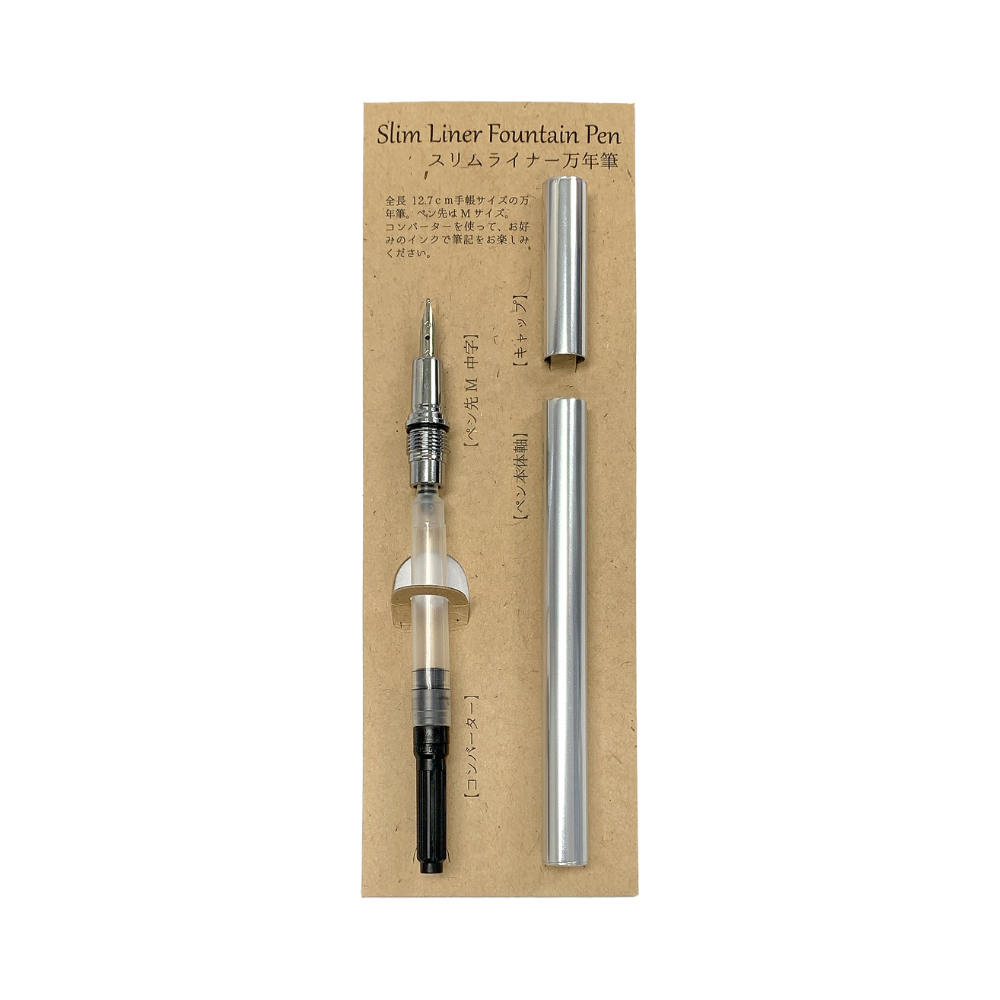 Preco POINT Slim Liner Fountain Pen Set - Silver — uncapped with cap posted