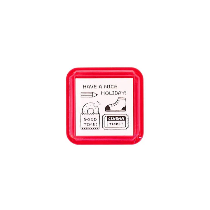 Sanby x Eric Small Things Pre-Inked Stamp – Nice Holiday, Japanese planner stamp with black ink for journaling and crafts.