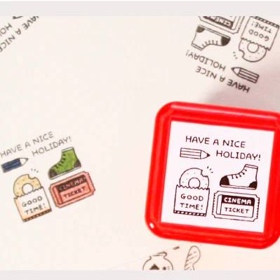 Sanby x Eric Small Things Pre-Inked Stamp – Nice Holiday, Japanese planner stamp with black ink for journaling and crafts.