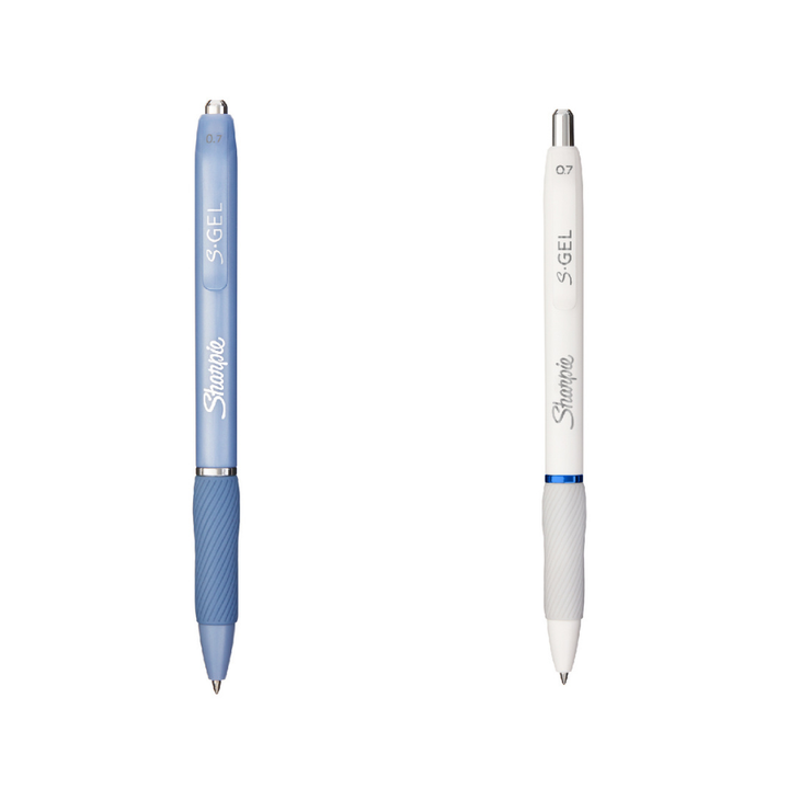 Sharpie Pen S-Gel 0.7mm Retractable - White Barrel (Blue Ink) — in use