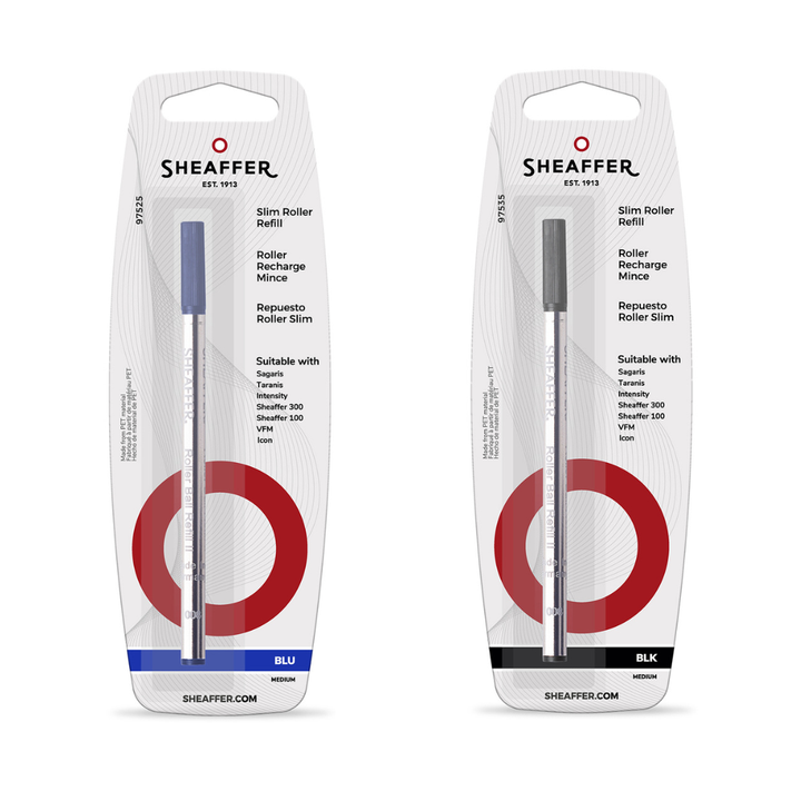 Sheaffer Slim Rollerball Pen Refill Blister Card - Black Medium — writing at an angle