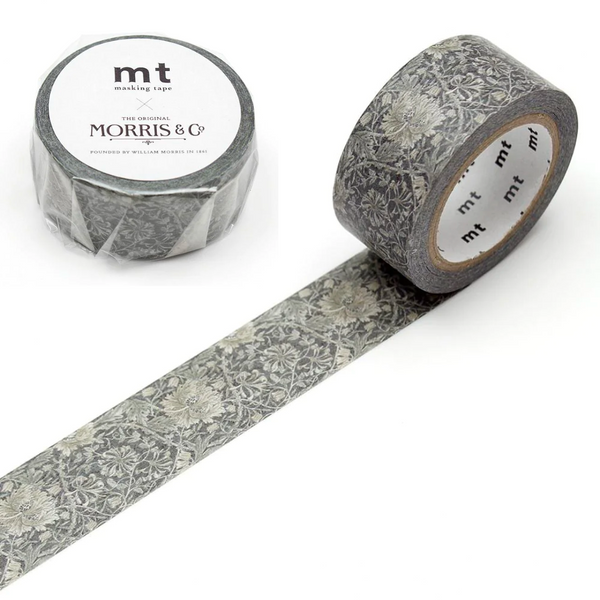 MT x William Morris Washi Tape in Pure Honeysuckle & Tullip Black ink — MT Tape washi tape — decorative Japanese paper tape for journaling and craft, at Cityluxe Singapore