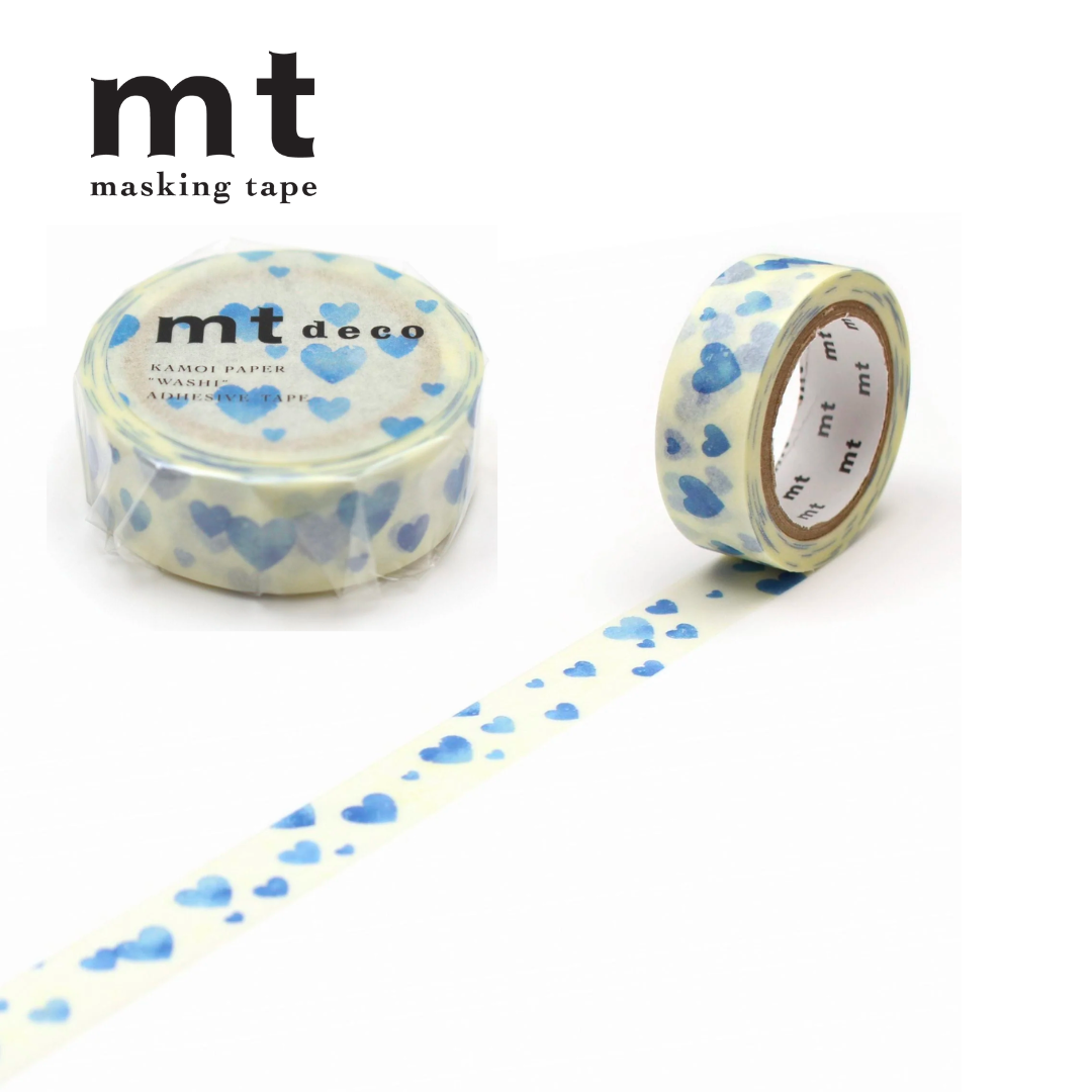 MT Deco Washi Tape Heart Stamp Blue — MT Tape washi tape — decorative Japanese paper tape for journaling and craft, at Cityluxe Singapore