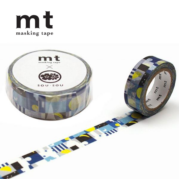 MT x SOU・SOU Washi Tape in Moon And Stars — MT Tape washi tape — decorative Japanese paper tape for journaling and craft, at Cityluxe Singapore