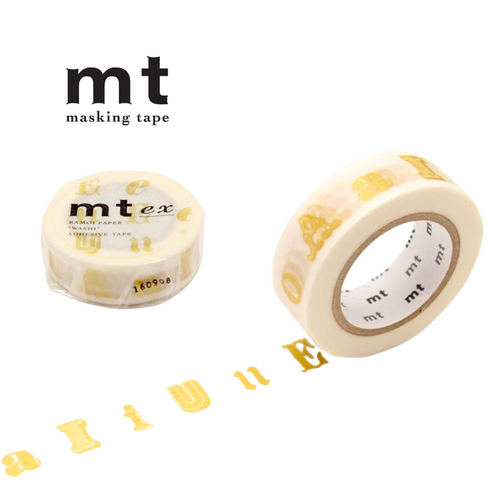 MT EX Washi Tape in Vowel Gold — MT Tape washi tape — decorative Japanese paper tape for journaling and craft, at Cityluxe Singapore