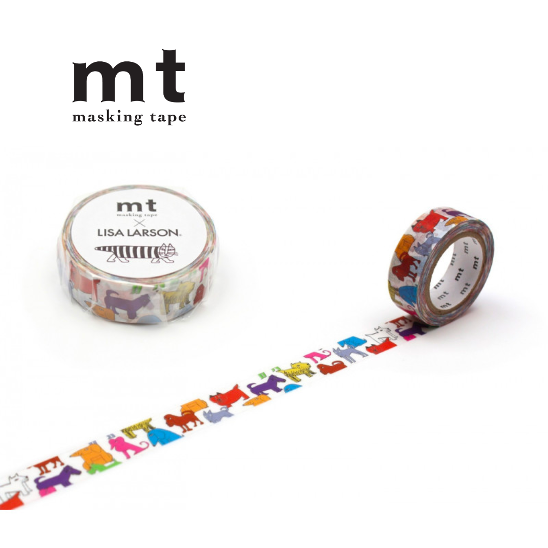MT x Lisa Larson Washi Tape in Colorful Dog — MT Tape washi tape — decorative Japanese paper tape for journaling and craft, at Cityluxe Singapore
