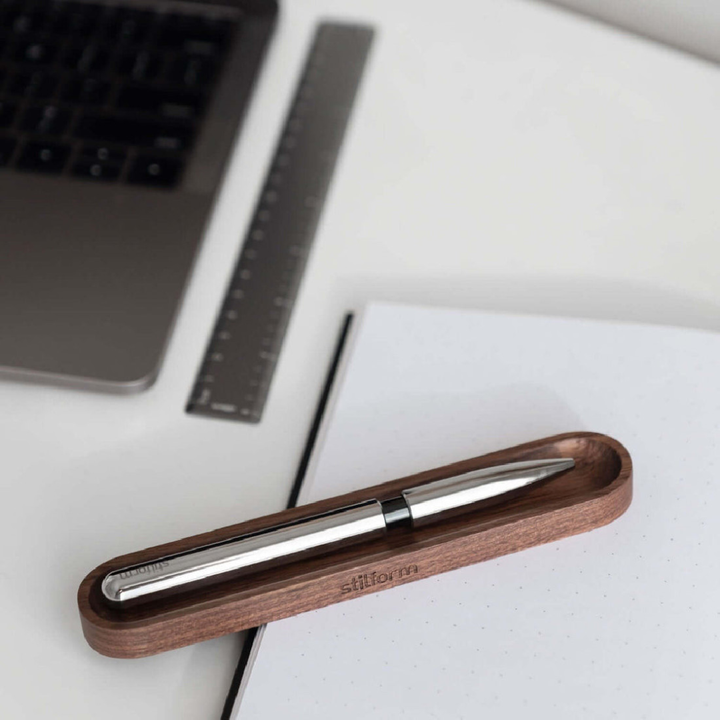 Stilform Wooden Holder - American Walnut - Keeps your Pen Safe — side view