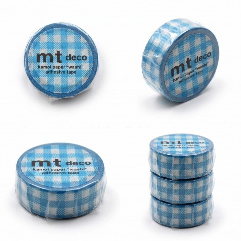 MT 1P Kamoi Washi Tape - Ichimatsu Gingham Blue — applied on surface