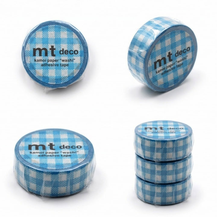 MT 1P Kamoi Washi Tape - Ichimatsu Gingham Blue — applied on surface