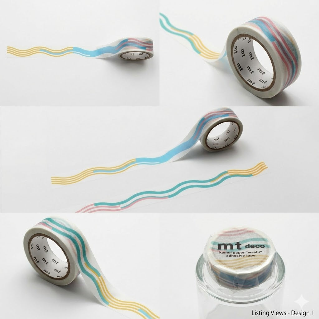 MT 1P Kamoi Washi Tape - Wavy Pastel — applied on surface