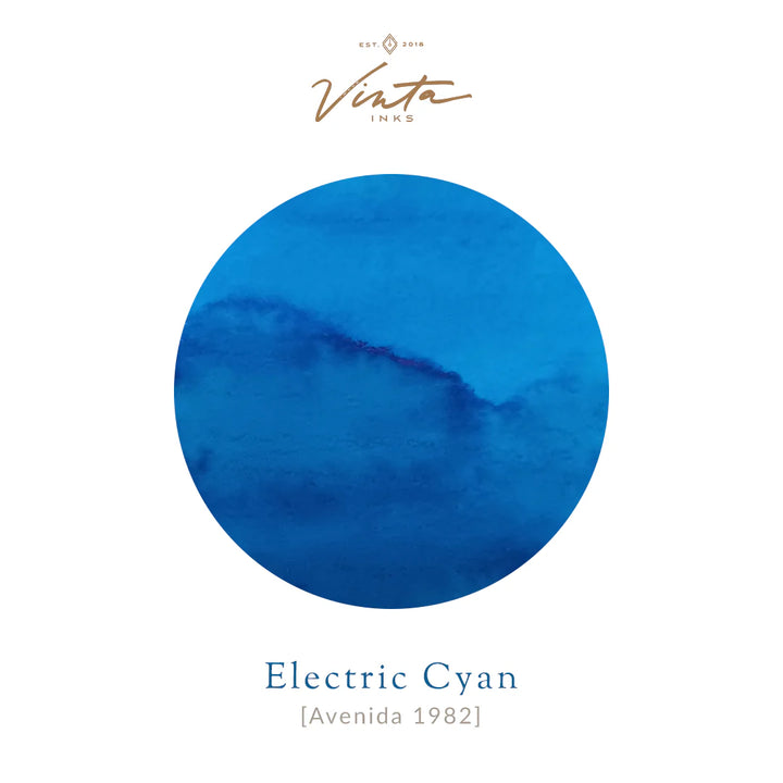 Vinta Inks 15ml Electric Cyan (Avenida 1982) — bottle at angle