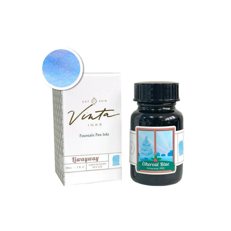 Vinta Inks Holiday Collection 2025 30ml Bottled Ink - Ethereal Blue (Liwayway 1901) — bottle front