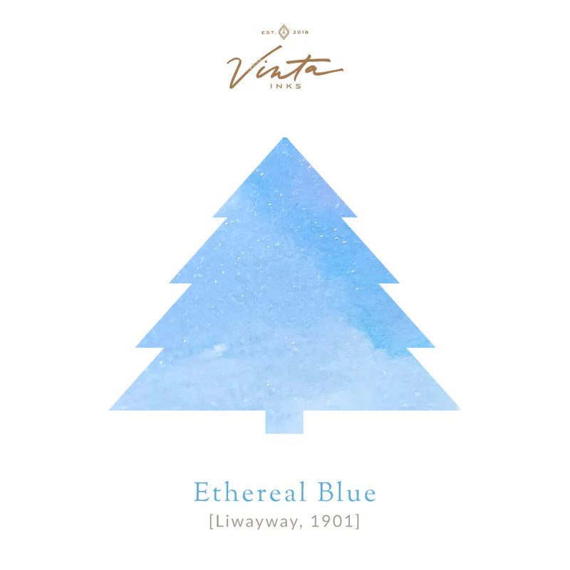 Vinta Inks Holiday Collection 2025 30ml Bottled Ink - Ethereal Blue (Liwayway 1901) — bottle at angle