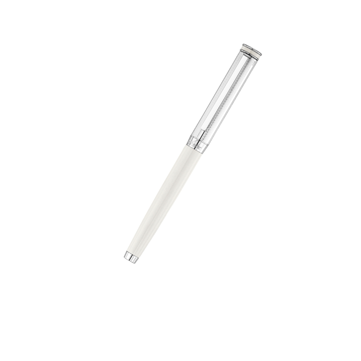 Waldman Edelfeder Fountain Pen - Champagne White Medium Steel Nib — uncapped with cap posted